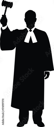 Judge raising gavel silhouette cartoon illustration, symbolic authority and expressive gesture artwork for justice and lifestyle design