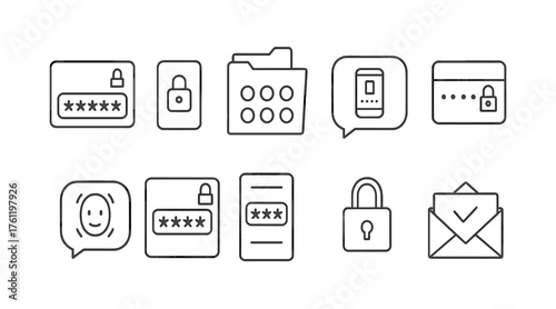 Security and privacy line icon set. Passwords, locks, and safe access icons collection