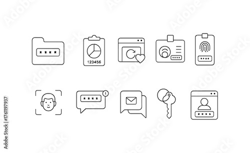 Security and privacy icon set. Authorization and protection icons in line style