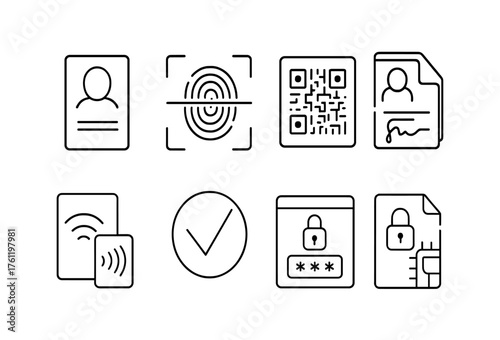 Verification and security line icon set. Authentication, password, and id lock icons.