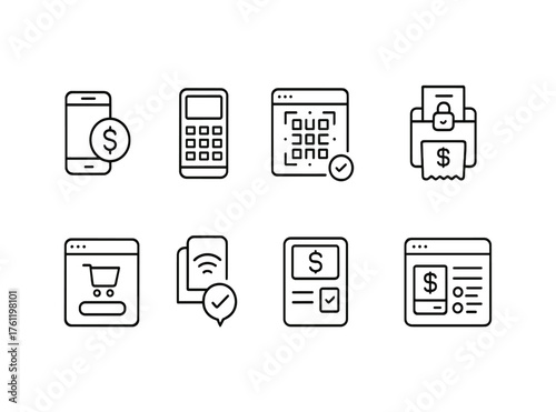 Finance, payment outline icon set. Banking, e-commerce transaction symbols collection
