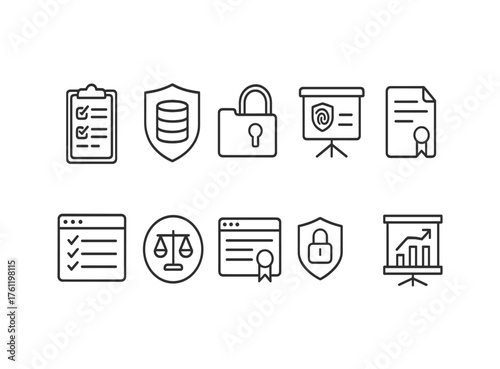 Security and privacy line icon set. Lock, protection, data safety icons linear collection