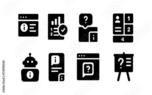 Infographic, data solid icon set. Information, statistics solid design essentials.