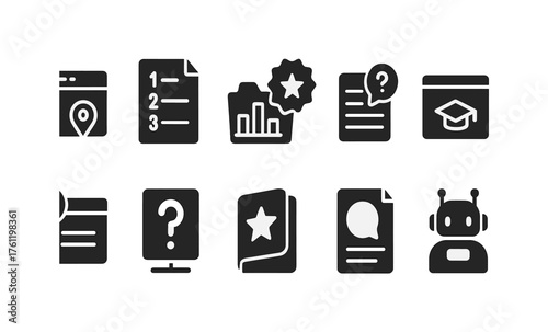 Education and learning solid icon set. Academic, school icons solid collection