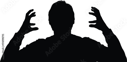 Person raising hands near head silhouette cartoon illustration, symbolic emotion and expressive gesture artwork for lifestyle and design