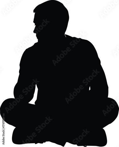 Person meditating cross-legged silhouette cartoon illustration, symbolic calm and expressive gesture artwork for lifestyle and emotional design