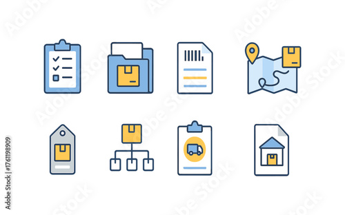 Delivery and shipping line icon set. Logistics, parcel tracking flat illustrations