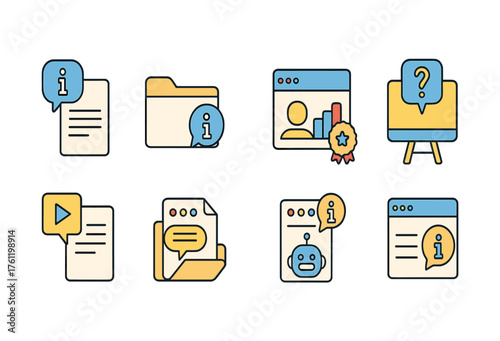 Information and support icon set. Communication, assistance icons in outline style