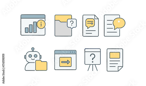 Business, technology flat icon set. Data, ai, communication icons flat collection