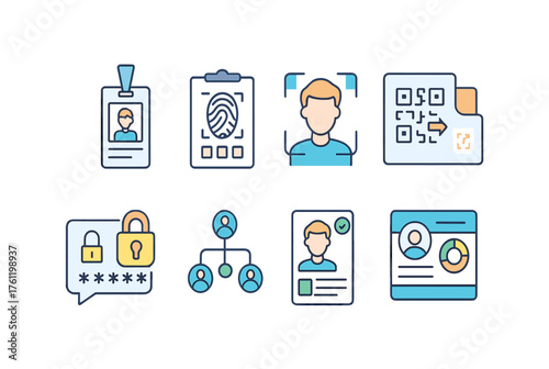 Security and authentication filled icon set. Identification, privacy protection icons collection