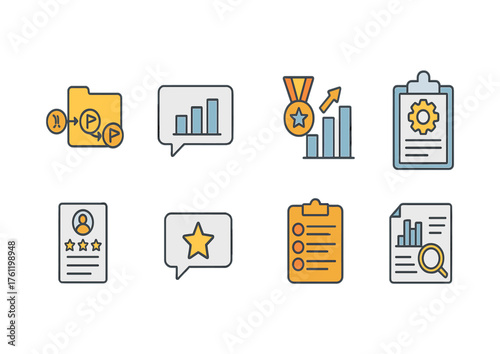 Business, office outline icon set. Productivity, analysis tools vector outline icons
