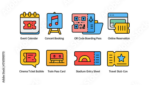Event and travel linear icon set. Concert, reservation, ticket icons outline collection