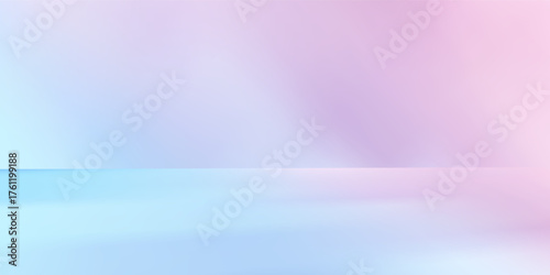 Panoramic abstract blue background for product presentation with sunlight and blurred shadows wall. Winter background.