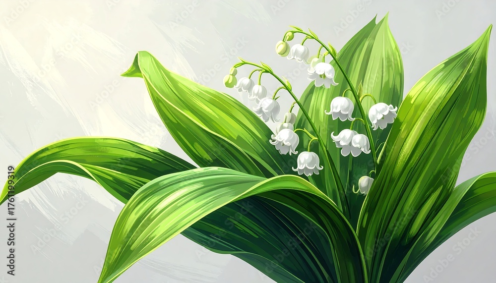 Fototapeta premium Digitally painted vibrant lily of the valley with white bells