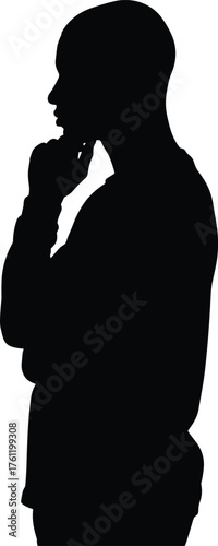 Person thinking silhouette cartoon illustration, symbolic introspection and expressive gesture artwork for lifestyle and emotional storytelling design