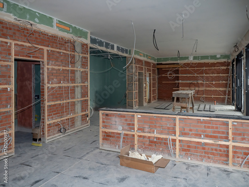 Interior of brick house und...