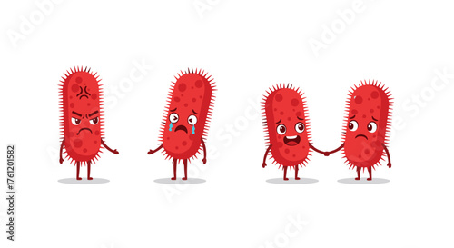 Cartoon germs showcase a range of emotions from anger to sadness to friendship, perfect for educational materials about health and hygiene