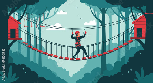 Outdoor adventure on a ropes course, perfect for team building, family fun, and overcoming challenges in a natural forest setting