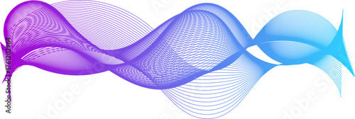 Abstract flowing wave graphic with a purple to cyan gradient on a white background.