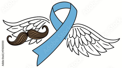 Support prostate cancer awareness with mustache wings and blue ribbon for men health advocacy campaign