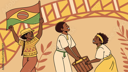 Celebrating culture and community african heritage with flag and traditional basket illustration art vector
