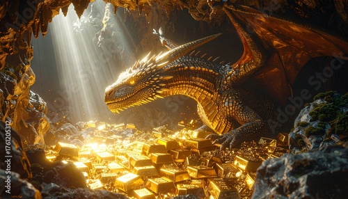 Golden Dragon Guarding its Treasure Hoard