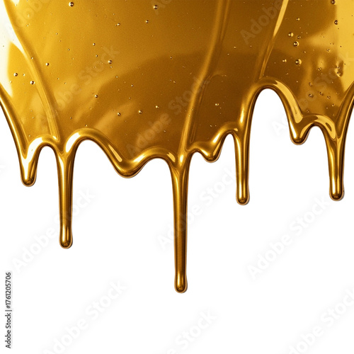 gold glossy varnish dripping texture isolated on white background

