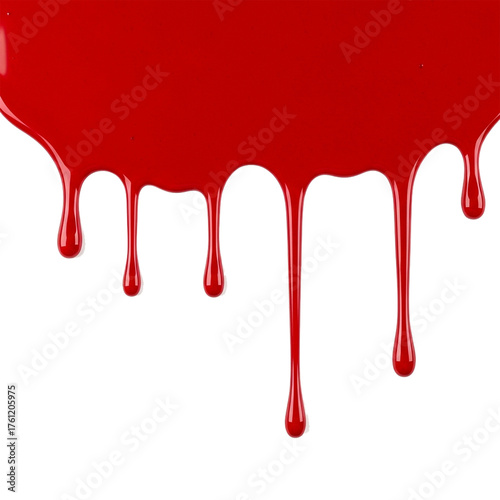 red glossy varnish dripping texture isolated on white background