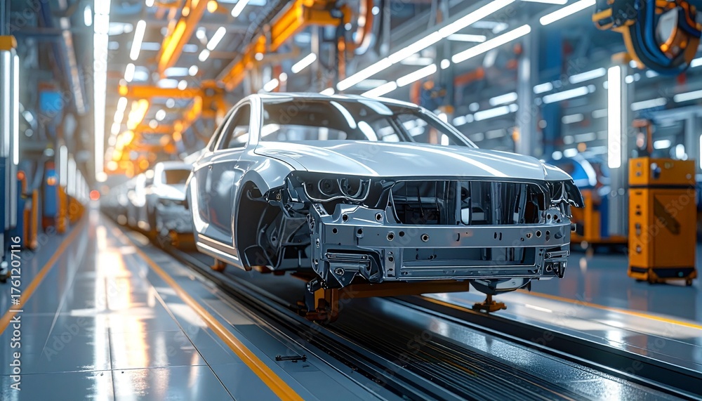 Fototapeta premium Car assembly line with a vehicle in the process of production