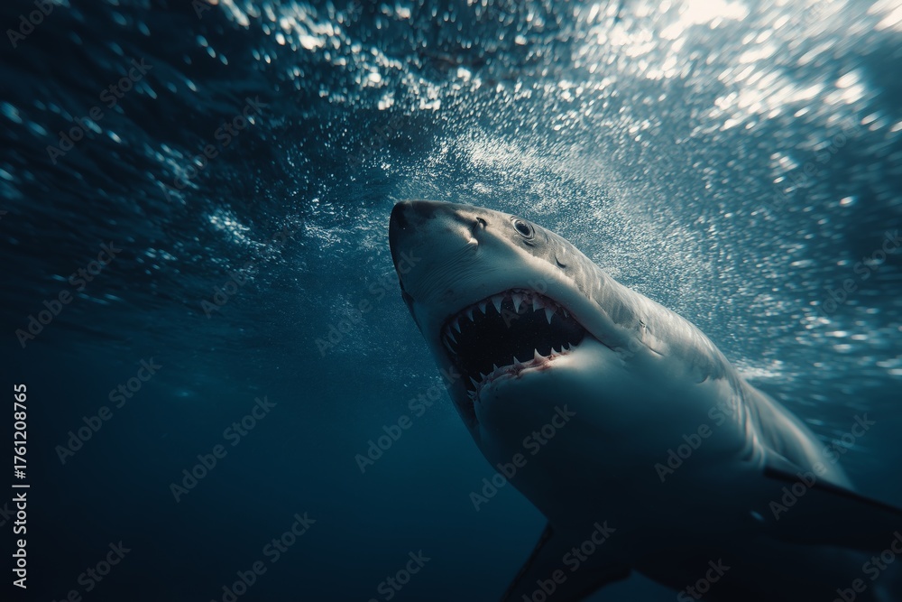 Fototapeta premium Shark Swimming in the Ocean Waters