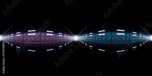 Futuristic corridor with glowing lights 360 vr panorama