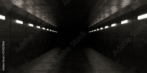 Dark tunnel with dim lighting