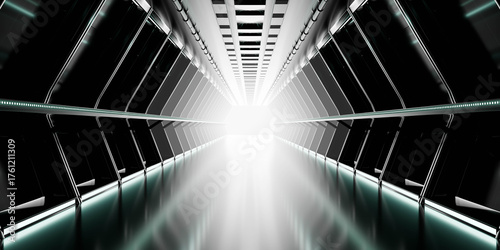 Futuristic corridor with bright light