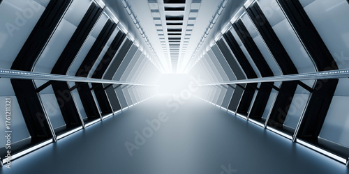 Futuristic corridor with bright light