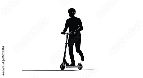 Silhouette of a person riding a scooter against a white background