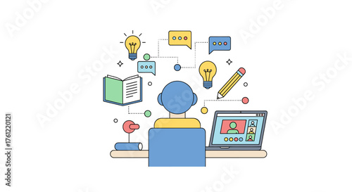 Engaging modern learning with online class and creative ideas for business success in a collaborative digital workspace with vibrant communication tools