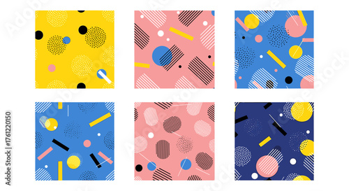 Vibrant geometric pattern collection for dynamic backgrounds and eye-catching designs in modern style, perfect for creative projects and artistic expressions