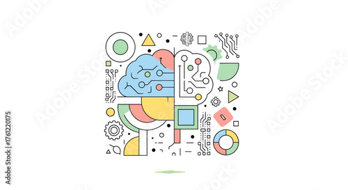 Inspiring AI and machine learning innovation with vibrant geometric brain design for presentations and futuristic technology projects with a modern edge