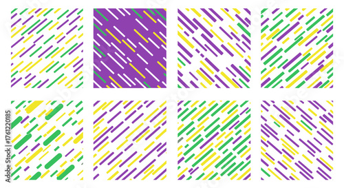 Festive Mardi Gras vector patterns create a dynamic and vibrant background for your next project, adding a touch of New Orleans flair and celebration