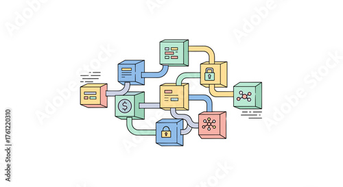 Secure blockchain network with financial transactions and data blocks for modern technology applications demonstrates decentralized finance and data security