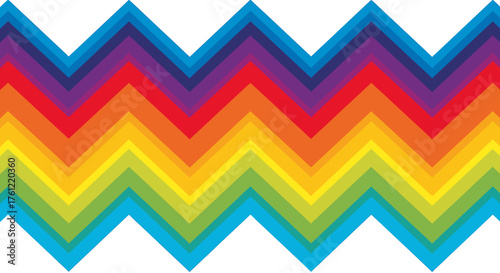 Vibrant rainbow chevron pattern creates a fun, energetic background or design element, perfect for adding a pop of color to any project, and promoting inclusivity