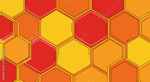 Dynamic honeycomb pattern in warm autumn hues perfect for vibrant abstract backgrounds or eye catching modern designs with bold graphic impact and artistic flair