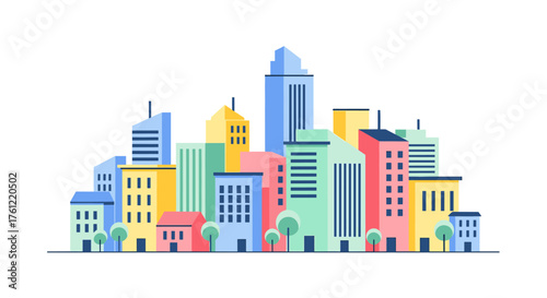 Vibrant city skyline illustration perfect for urban development presentations or modern business website designs needing a touch of playful creativity