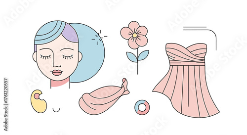 Elegant fashion illustration with woman and dress, perfect for beauty blogs, fashion designs, and branding, offering a modern, stylish, and chic aesthetic