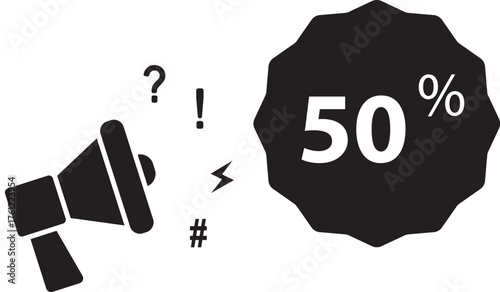 Fifty Percent Sale Announcement Megaphone Icon