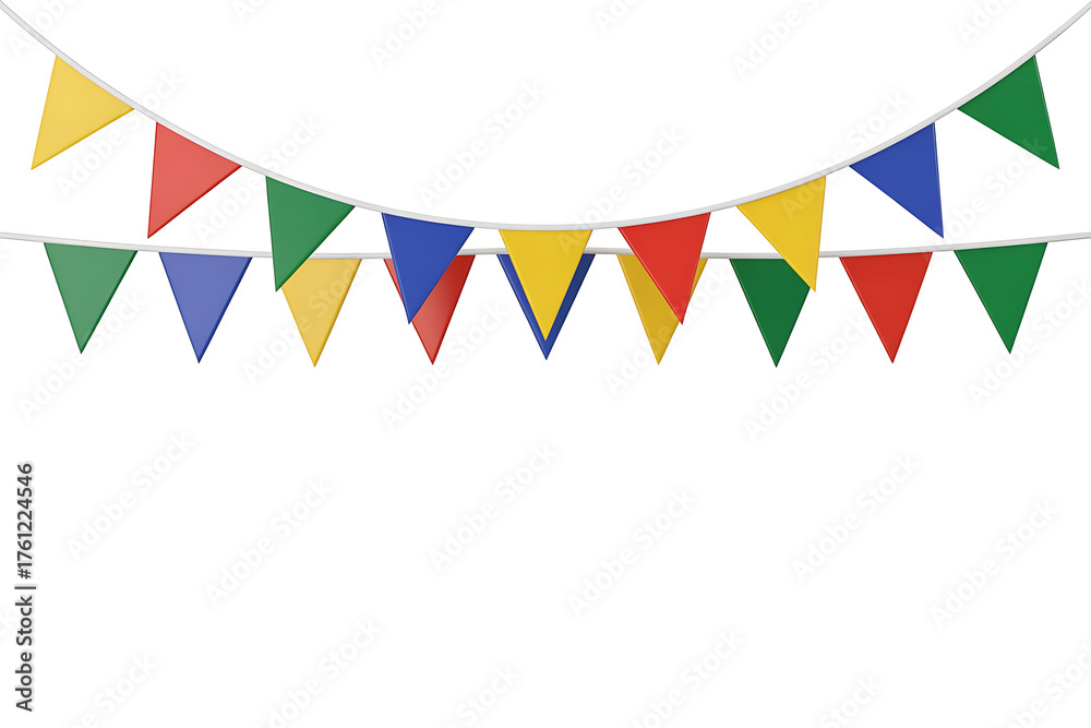Obraz premium Colorful triangular flags strung together, creating a festive and celebratory atmosphere.