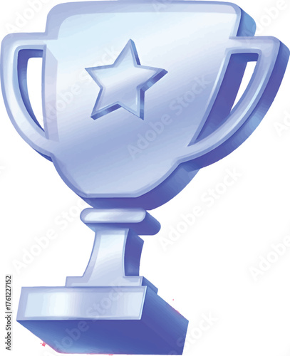  The trophy is silver, suggesting a polished metal finish that reflects light, giving it a shiny and prestigious appearance.