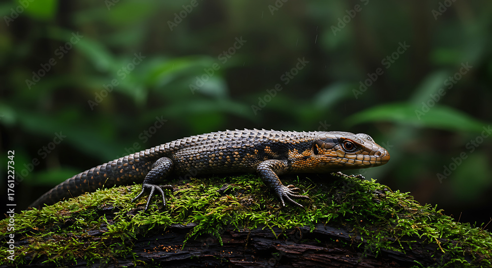 Fototapeta premium Crocodile Skink Resting on Moss - Tribolonotus gracilis