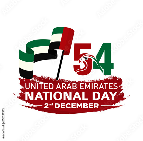 54 National Day of United Arab Emirates. Text Arabic Translation: Our National Day. December 2. Vector Logo.