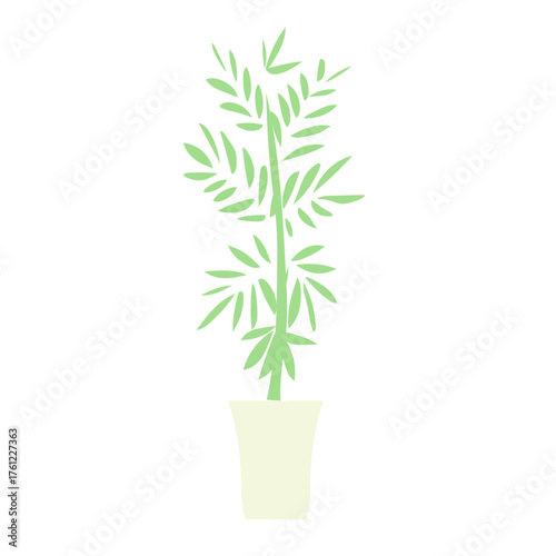 細長い葉が涼しげな印象を与えるシュロチクの鉢植えイラスト｜ナチュラルなインテリア装飾やボタニカルデザイン素材に最適なベクター作品